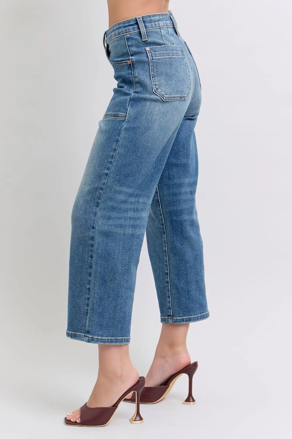 Judy Blue High-Waisted Utility Pocket Crop Wide-Leg Jeans – Durable, Stretchy, and Stylish Everyday Denim - 88904