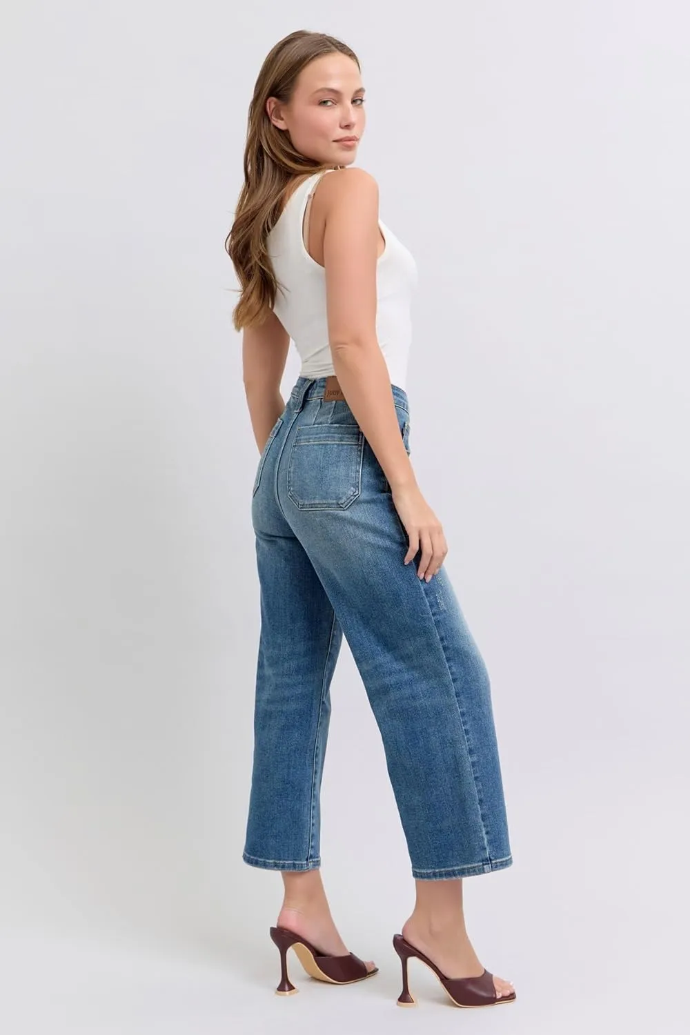 Judy Blue High-Waisted Utility Pocket Crop Wide-Leg Jeans – Durable, Stretchy, and Stylish Everyday Denim - 88904