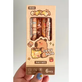 Kawaii Capybara Blue Ink Pens 6 Pack