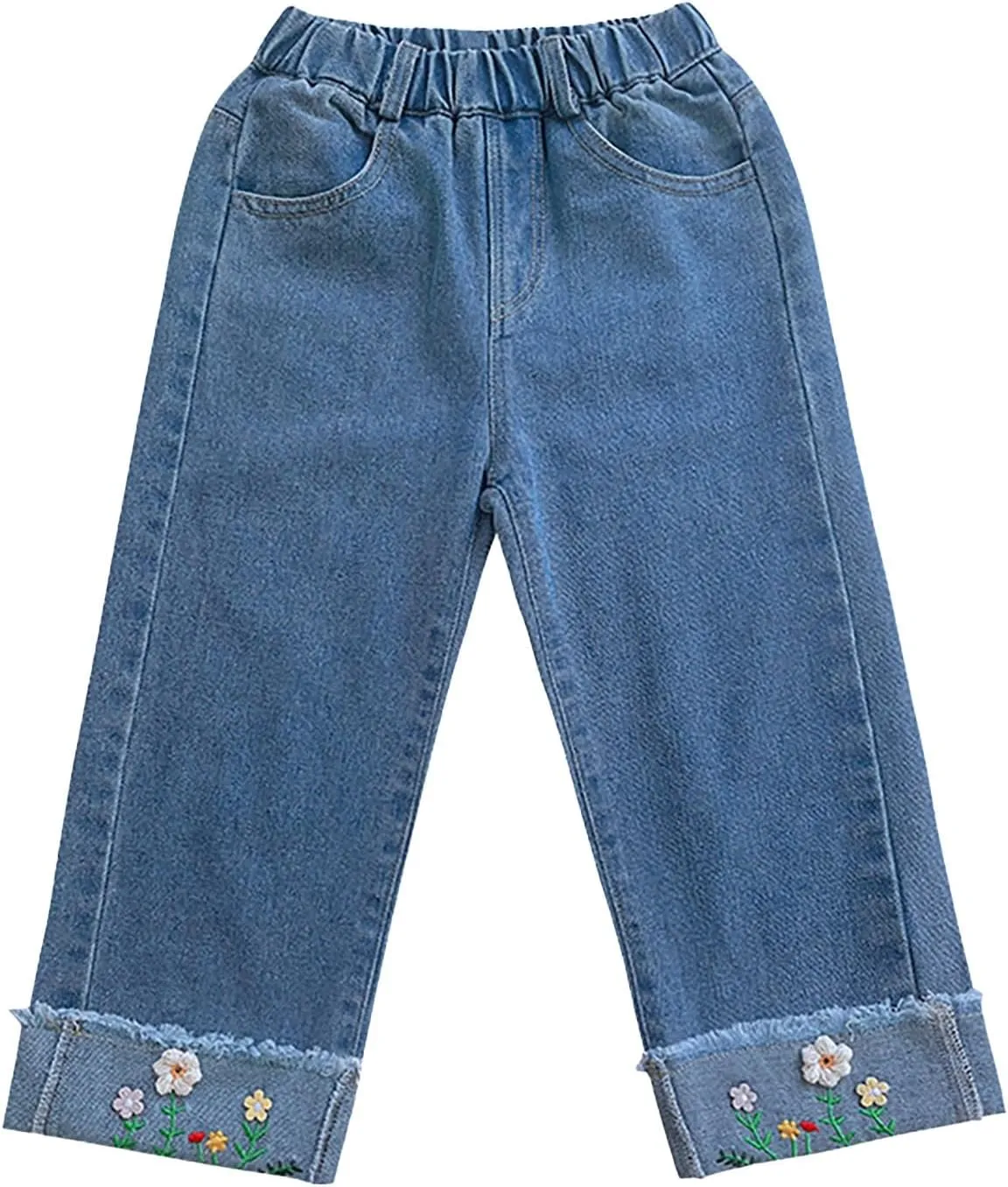 Kids Girls Casual Baggy Wide Leg Denim Pants Elastic Waist Casual Jeans Toddler Jeans Girls