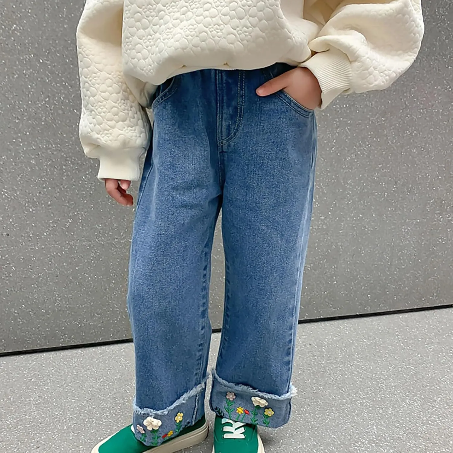 Kids Girls Casual Baggy Wide Leg Denim Pants Elastic Waist Casual Jeans Toddler Jeans Girls