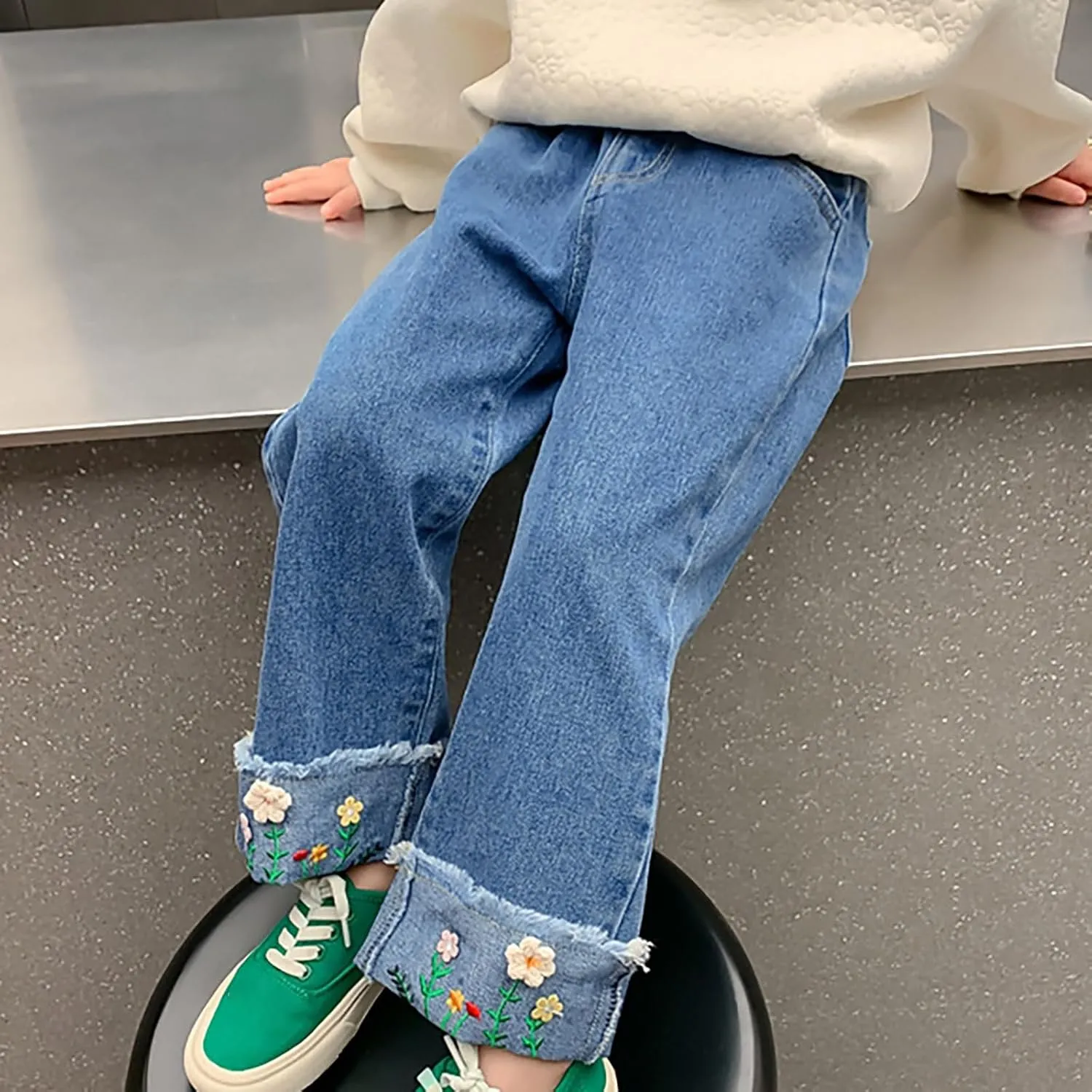 Kids Girls Casual Baggy Wide Leg Denim Pants Elastic Waist Casual Jeans Toddler Jeans Girls
