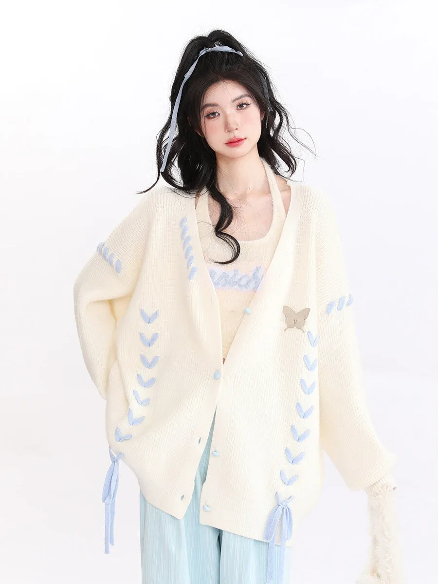 Lazy Style Black Pink Love Knit Cardigan