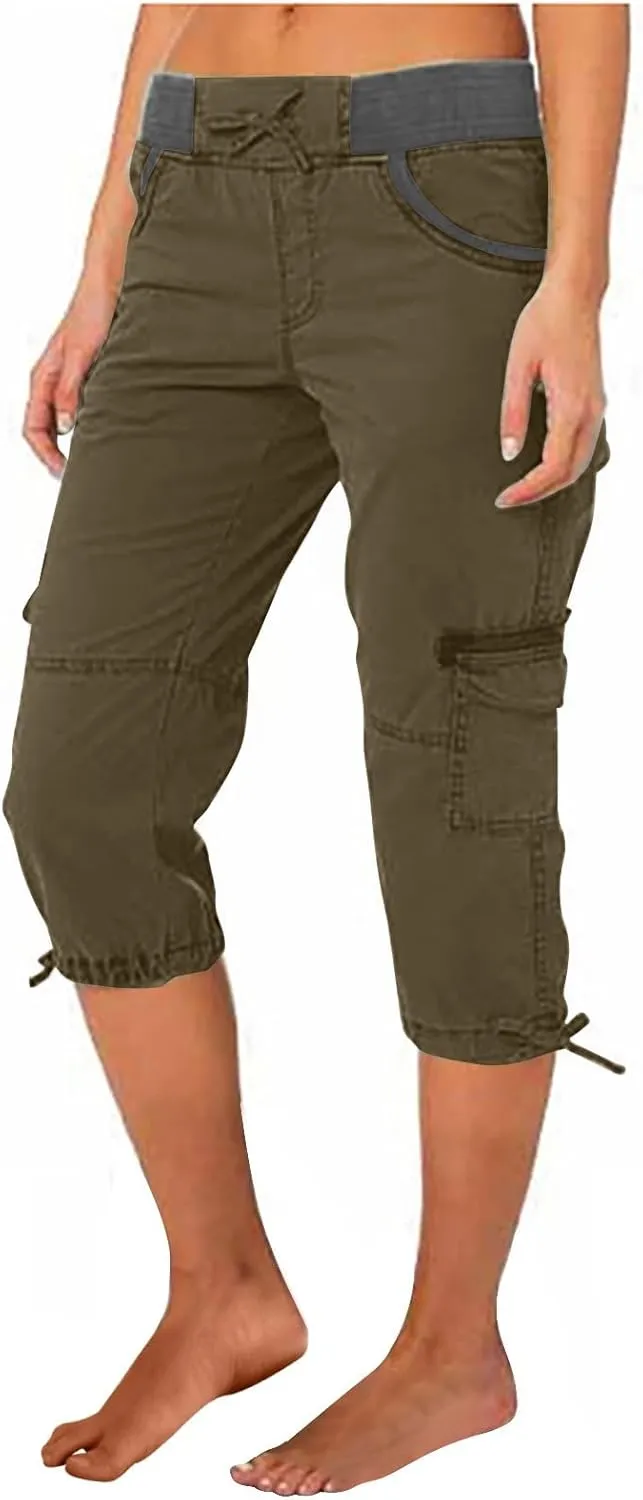 LCMTWX Capris Pants for Women Leg Pants Fashion Drawstring Elastic Trousers Comfy Straight Leg Long Pants with Pockets