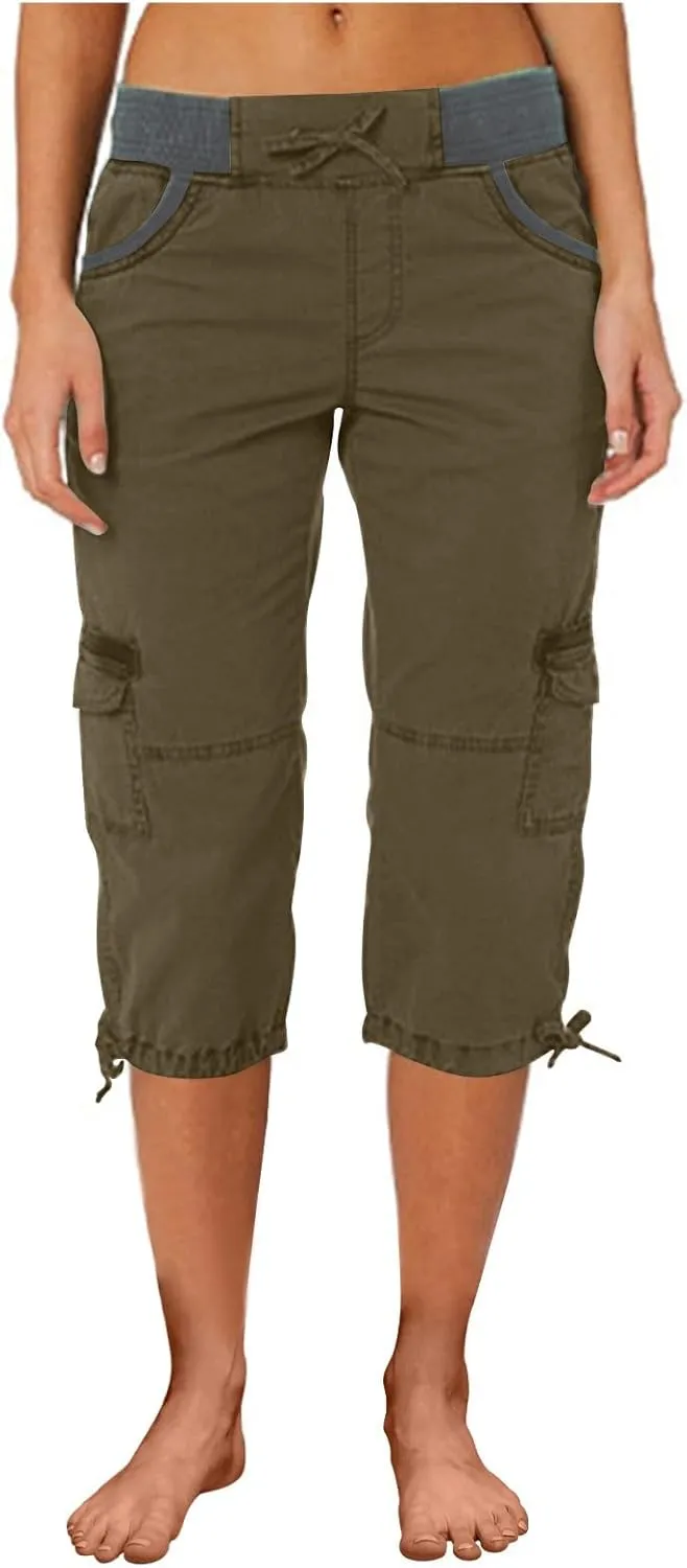 LCMTWX Capris Pants for Women Leg Pants Fashion Drawstring Elastic Trousers Comfy Straight Leg Long Pants with Pockets
