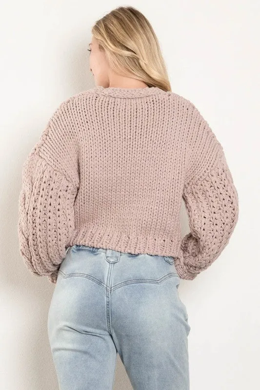 Logan Long Sleeve Cable Knit Button Down Cardigan Mauve