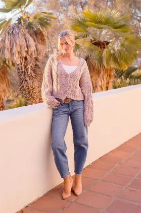 Logan Long Sleeve Cable Knit Button Down Cardigan Mauve