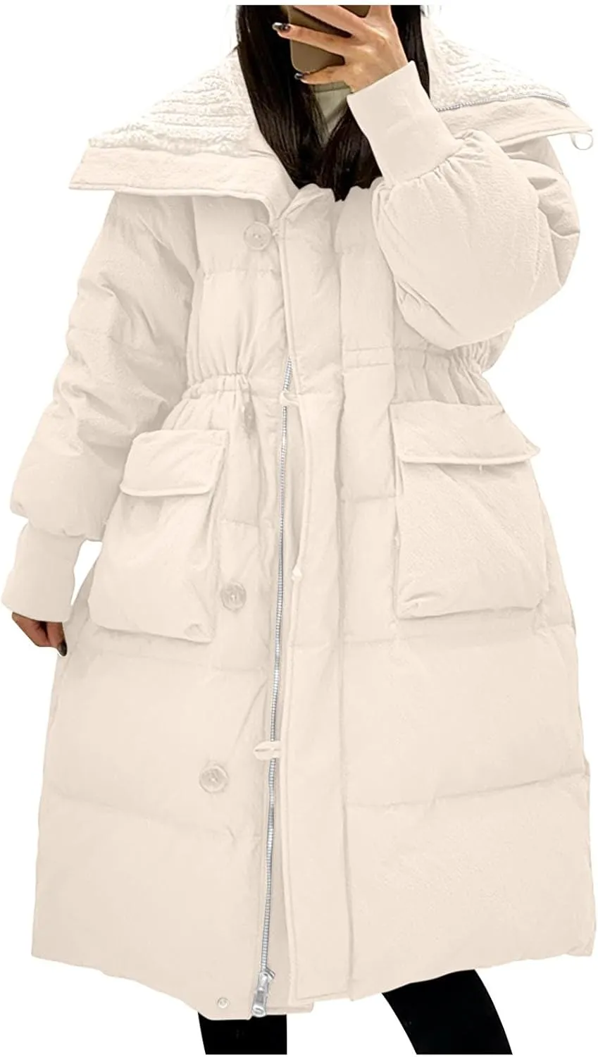 Long Winter Puffer Coat for Women Hooded Down Jacket With Pockets Waterproof Thick Quilted Maxi Puffer Parka Coat