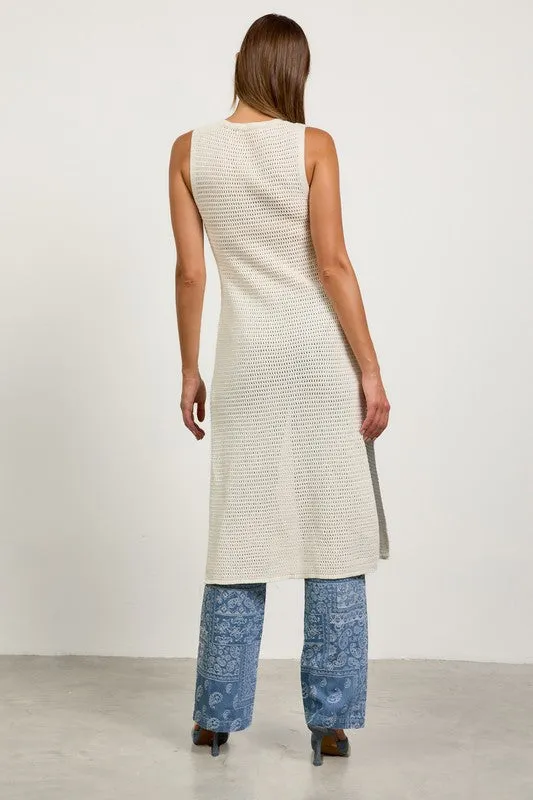 Mae Sleeveless Knit Button Down Long Cardigan White