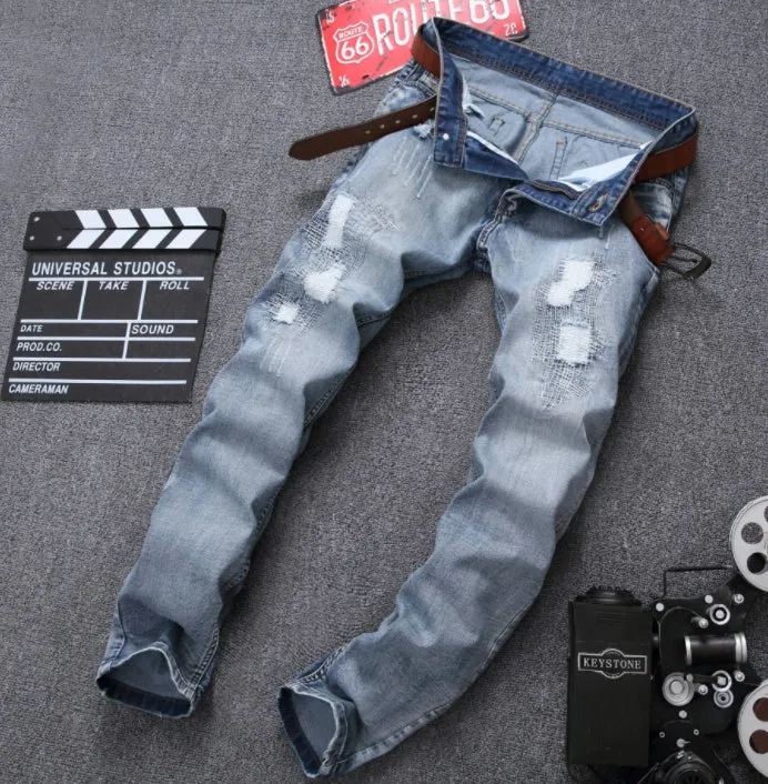 MCCKLE Mens Ripped Jeans Pants Light Blue Slim Fit