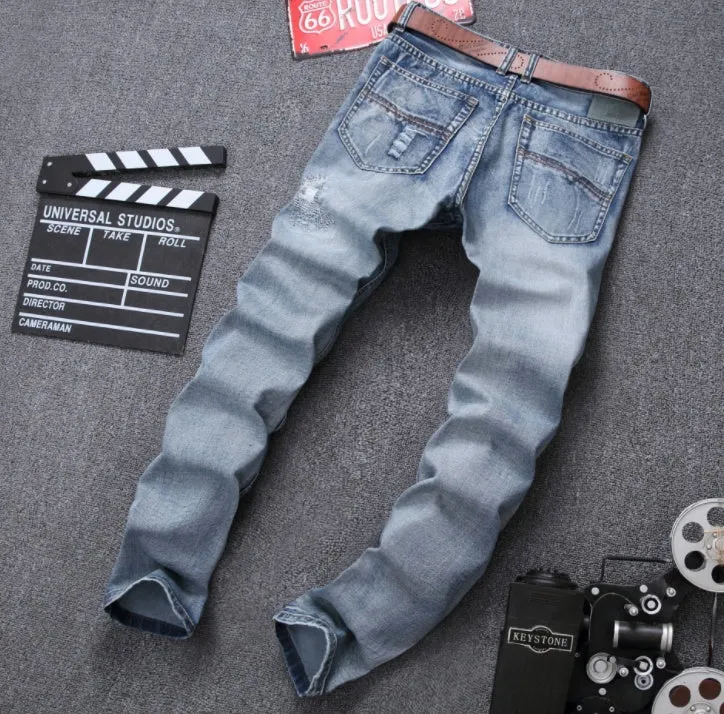 MCCKLE Mens Ripped Jeans Pants Light Blue Slim Fit