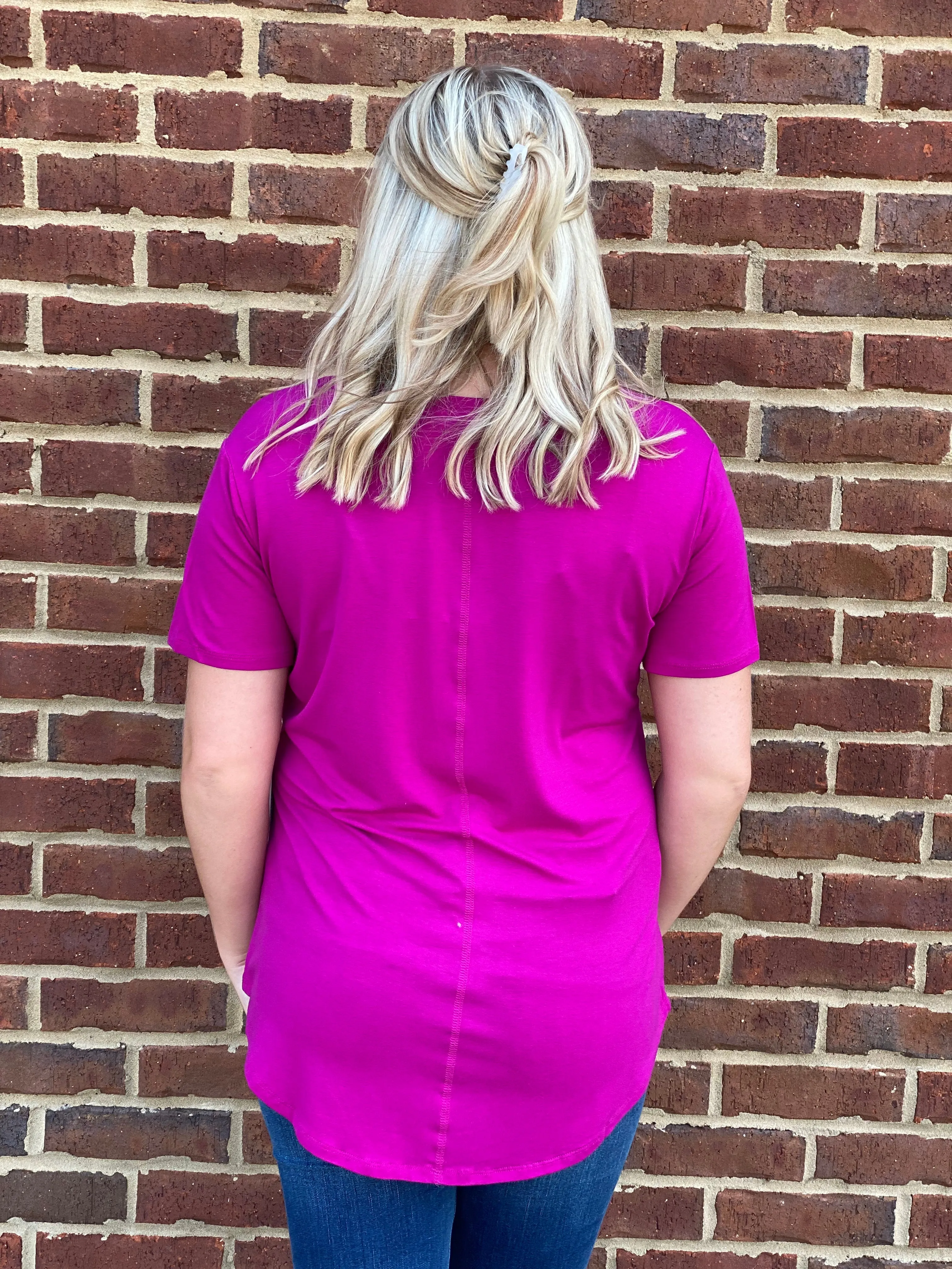 Megan Vneck Tee in Vivid Magenta by Another Love