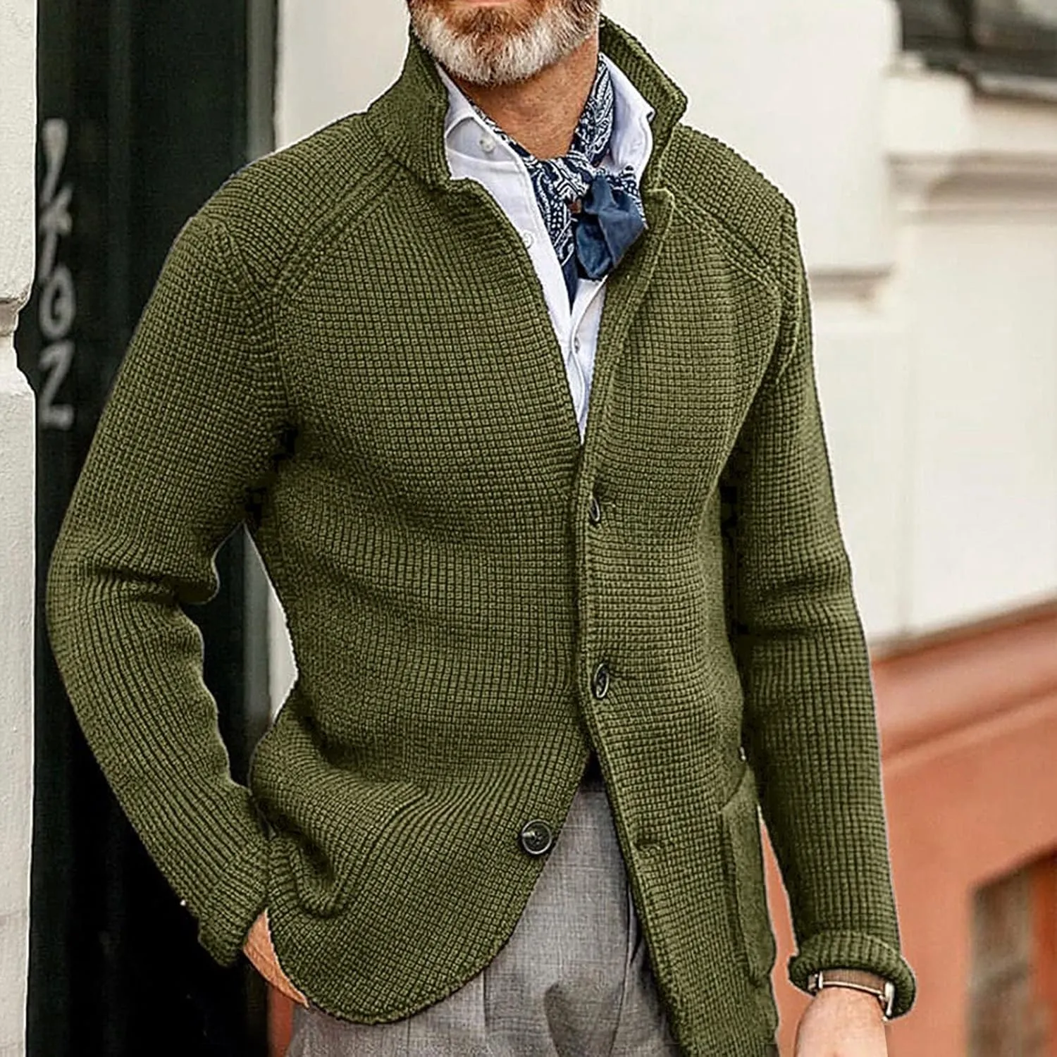 Mens Cardigan Sweater with Buttons Knitted Lapel Men Cardigan Sweater Lightweight Warm Loose Winter Cardigan