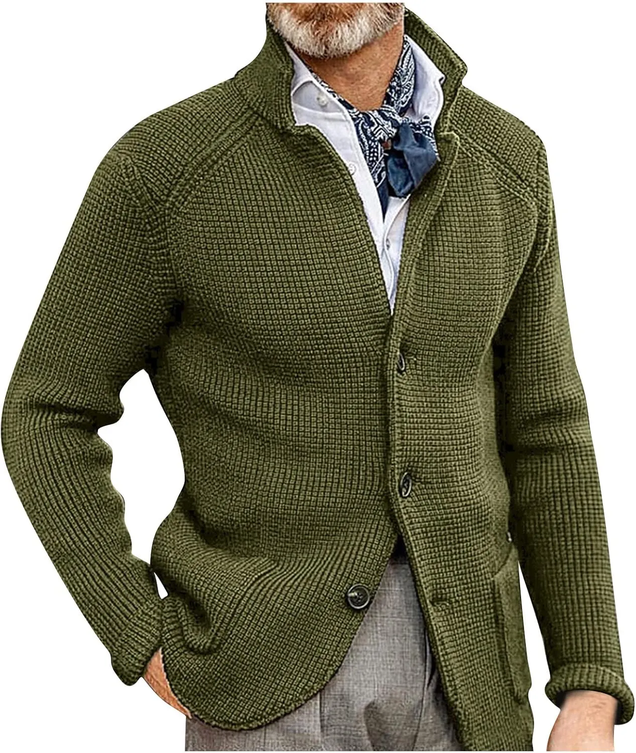 Mens Cardigan Sweater with Buttons Knitted Lapel Men Cardigan Sweater Lightweight Warm Loose Winter Cardigan