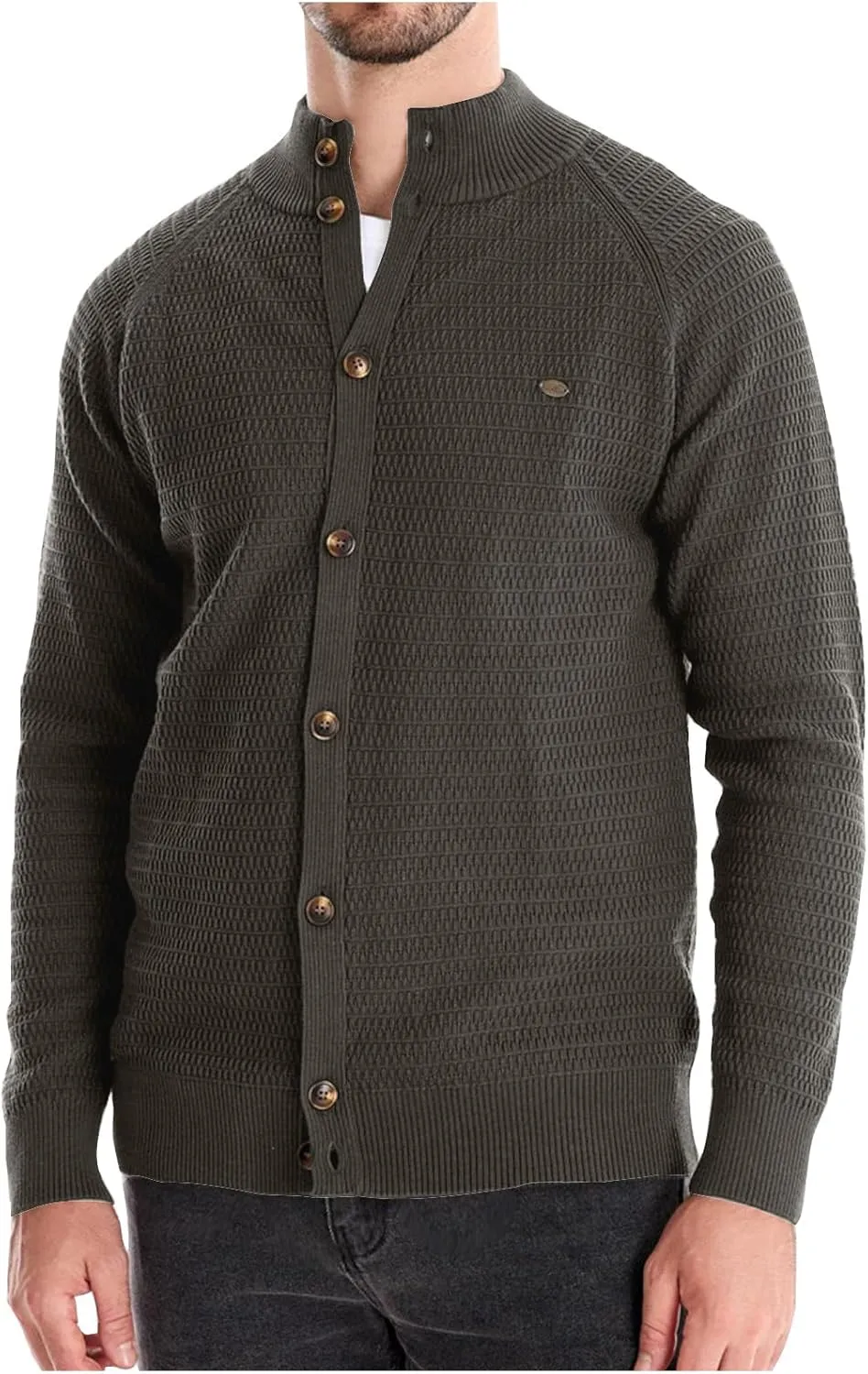 Men's Cardigan Sweaters Textured Button Down Sweater Open Front Cardigan Stand Collar Jacket Long Sleeve Cardigan