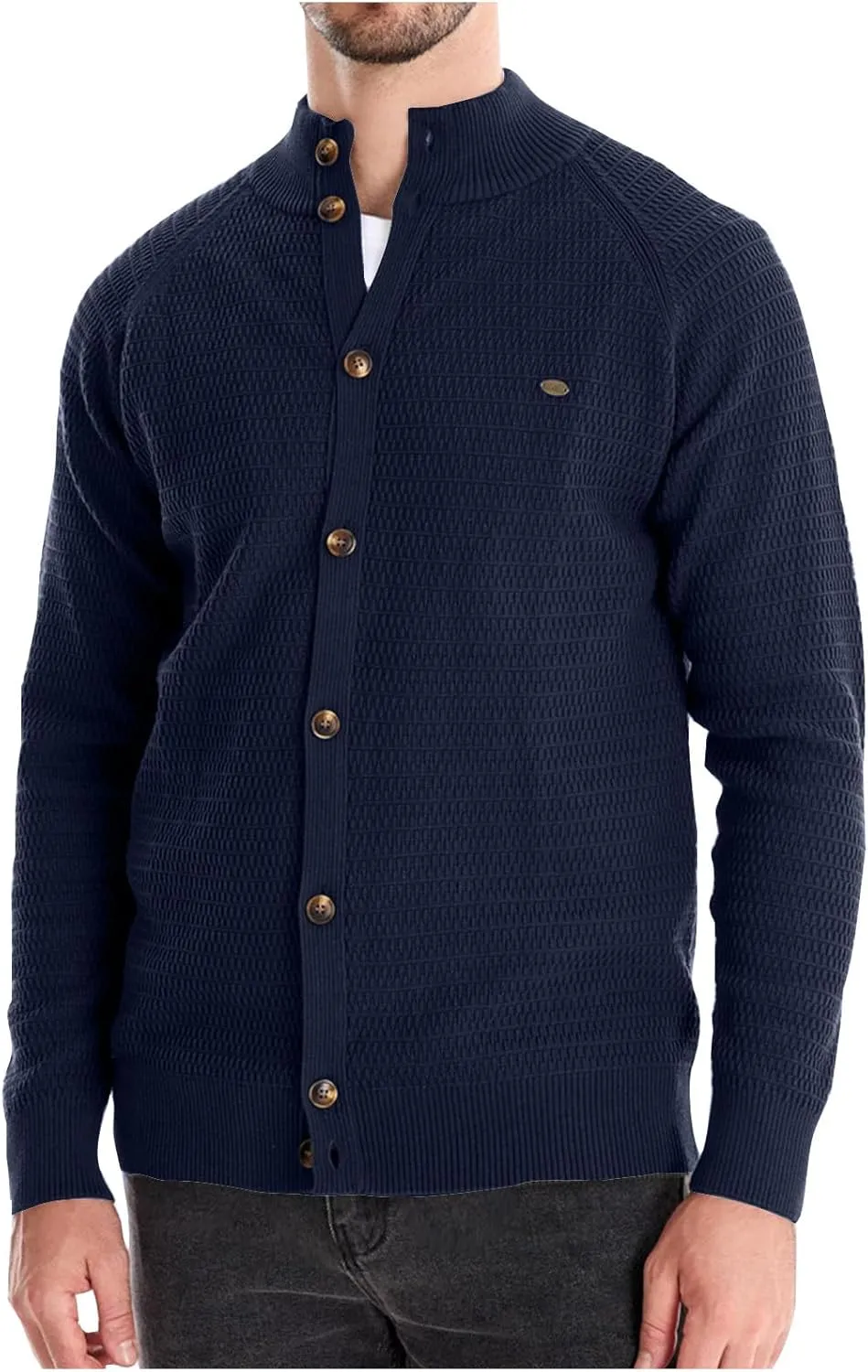 Men's Cardigan Sweaters Textured Button Down Sweater Open Front Cardigan Stand Collar Jacket Long Sleeve Cardigan