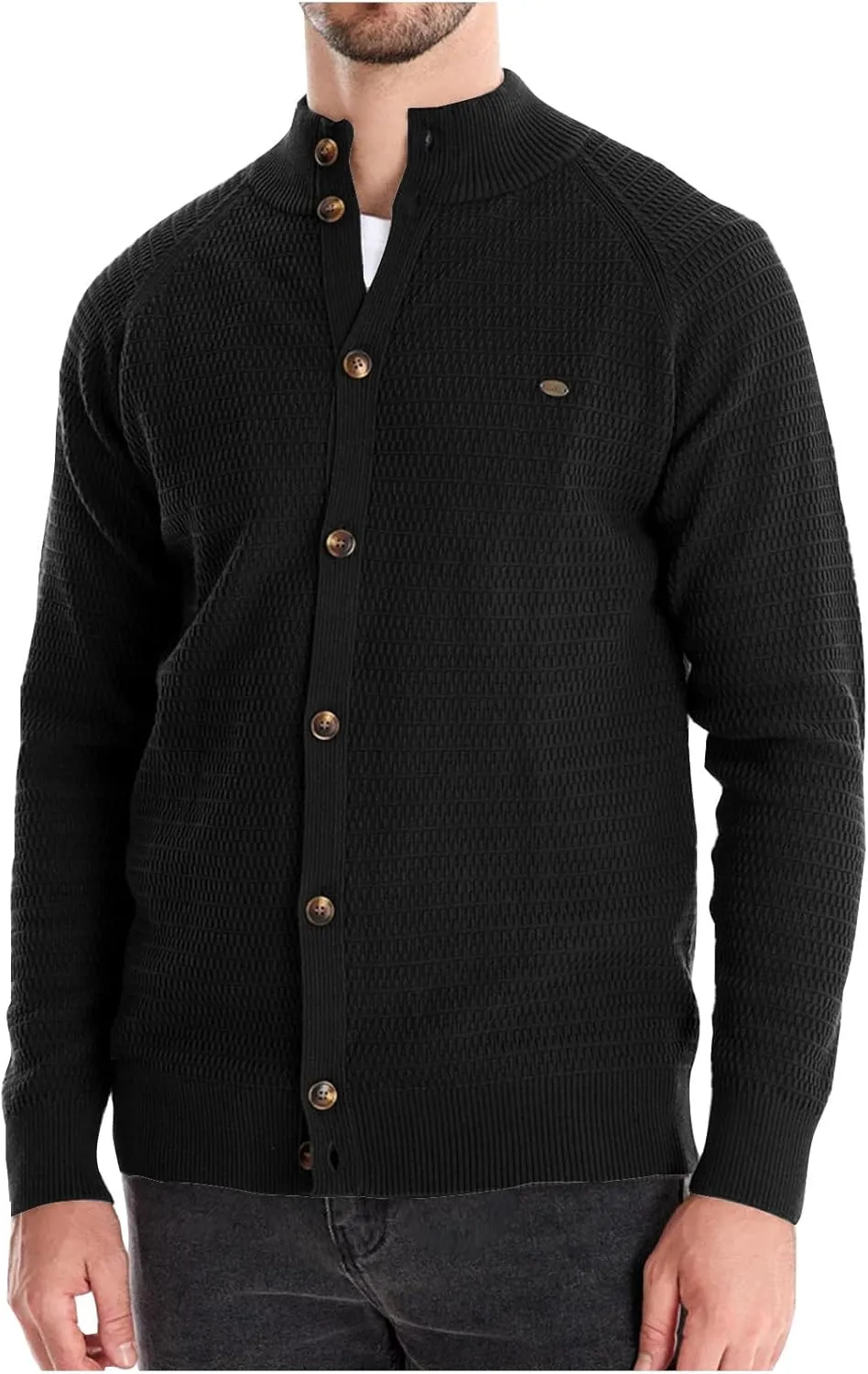 Men's Cardigan Sweaters Textured Button Down Sweater Open Front Cardigan Stand Collar Jacket Long Sleeve Cardigan