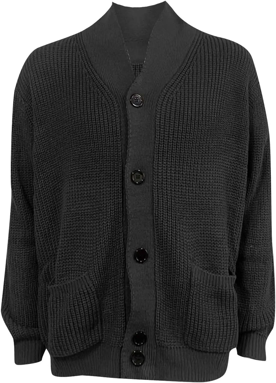 Mens Long Sleeve Lapel Collar Cardigan Sweaters Button Down Cable Knitted Sweater Casual Suede Patchwork Sweater Coat