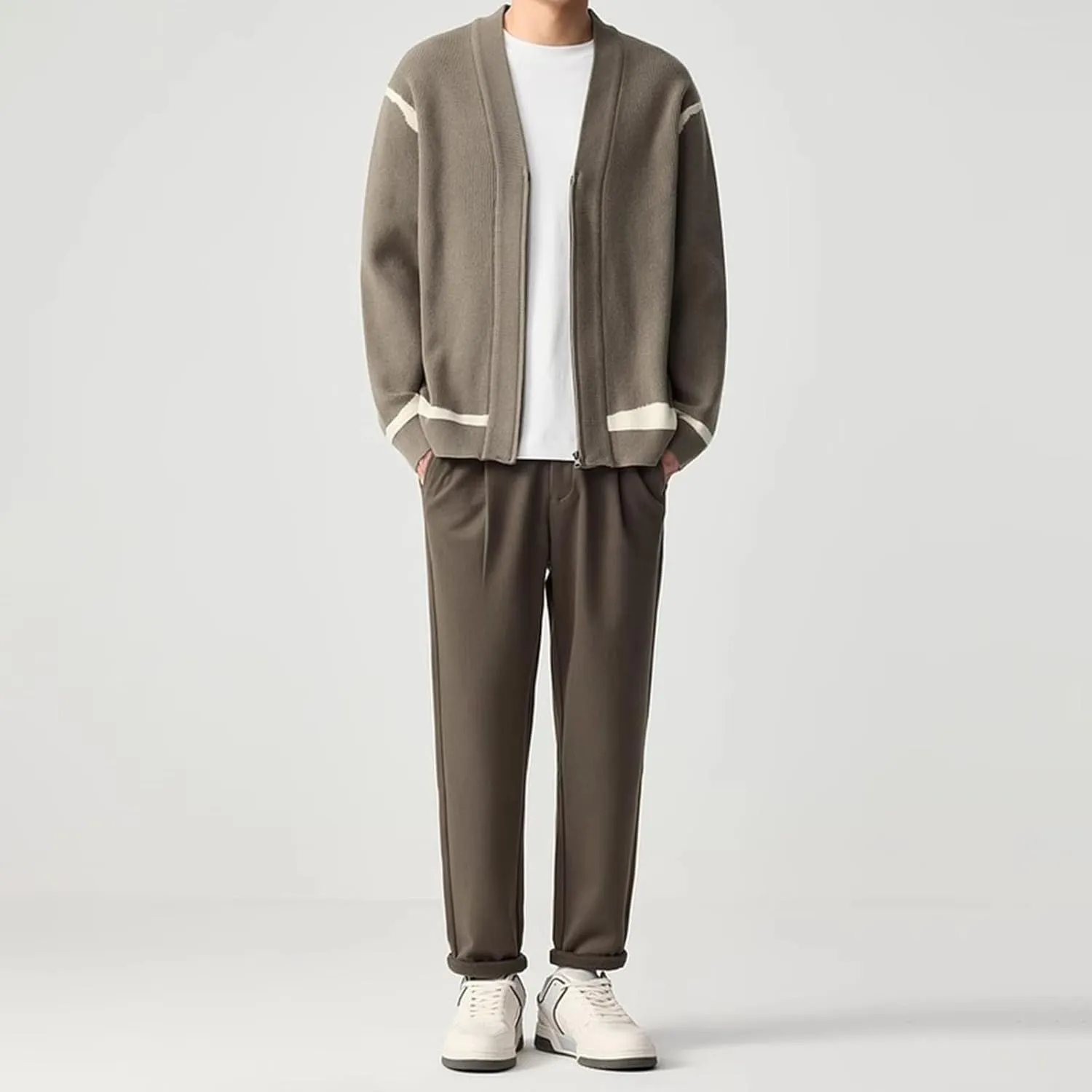Men's Ruffle Shawl Collar Cardigan Long Sleeve Open Front Oversize Mid Length Drape Cape Overcoat with Pockets