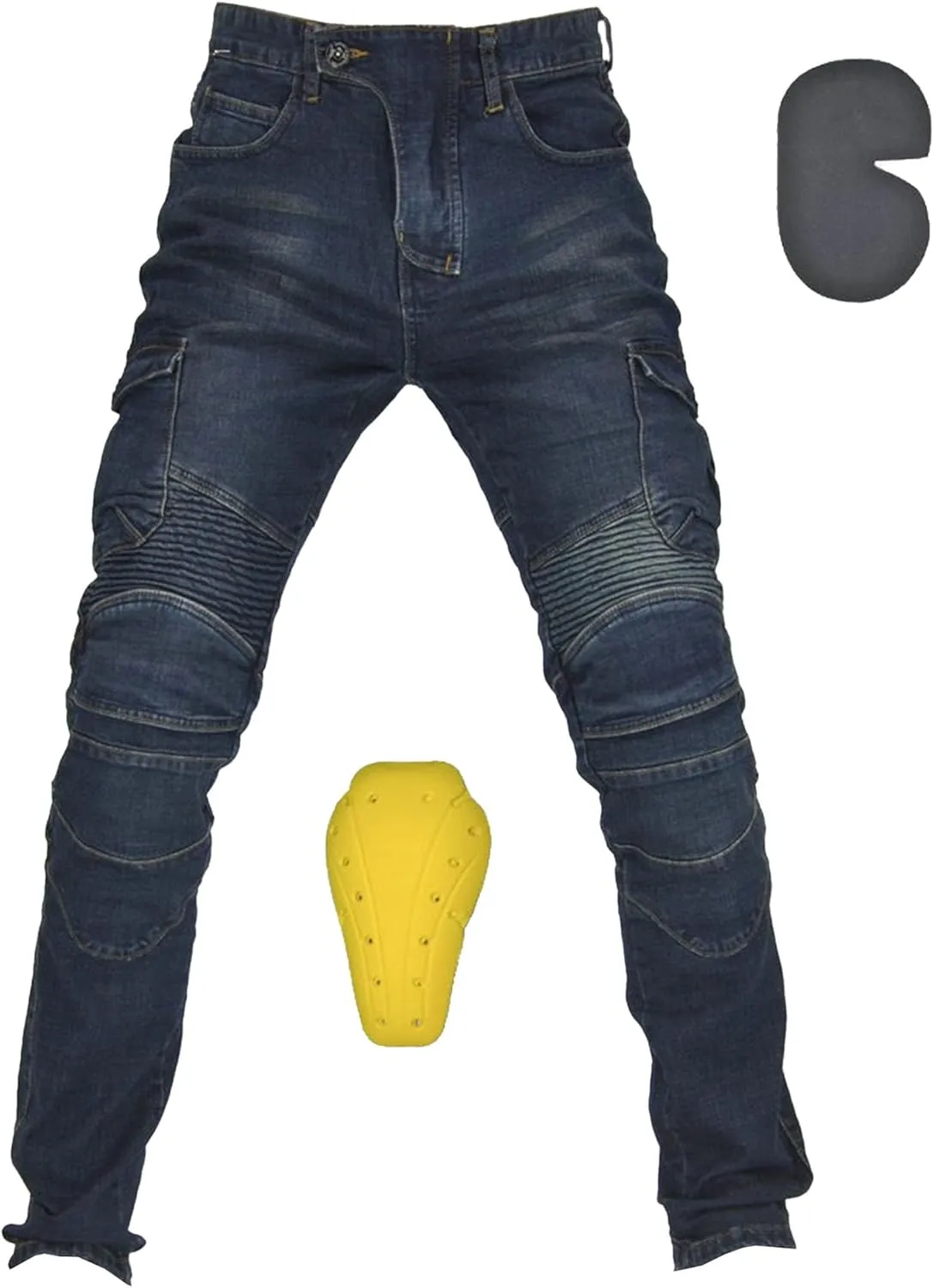 Men's Stretch Multi-Pocket Biker Jeans Slim Fit Vintage Denim Jeans Straight Leg Skinny Casual Cargo Jeans