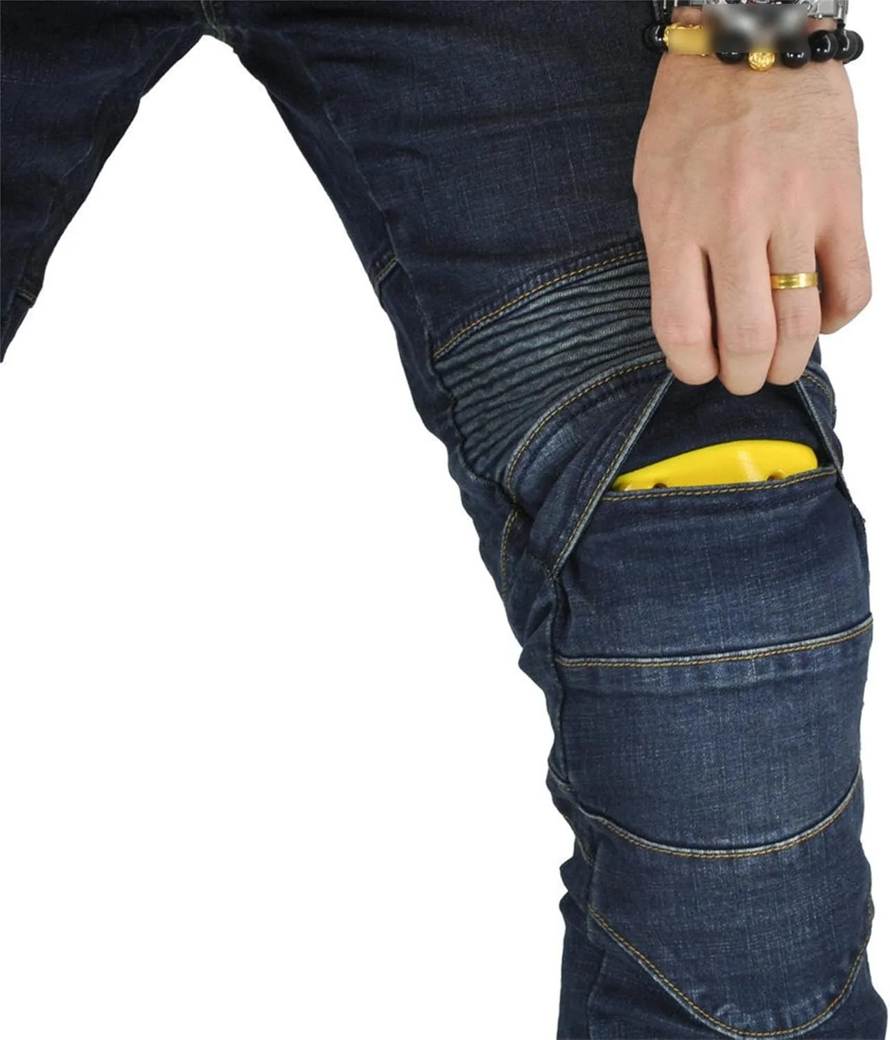 Men's Stretch Multi-Pocket Biker Jeans Slim Fit Vintage Denim Jeans Straight Leg Skinny Casual Cargo Jeans