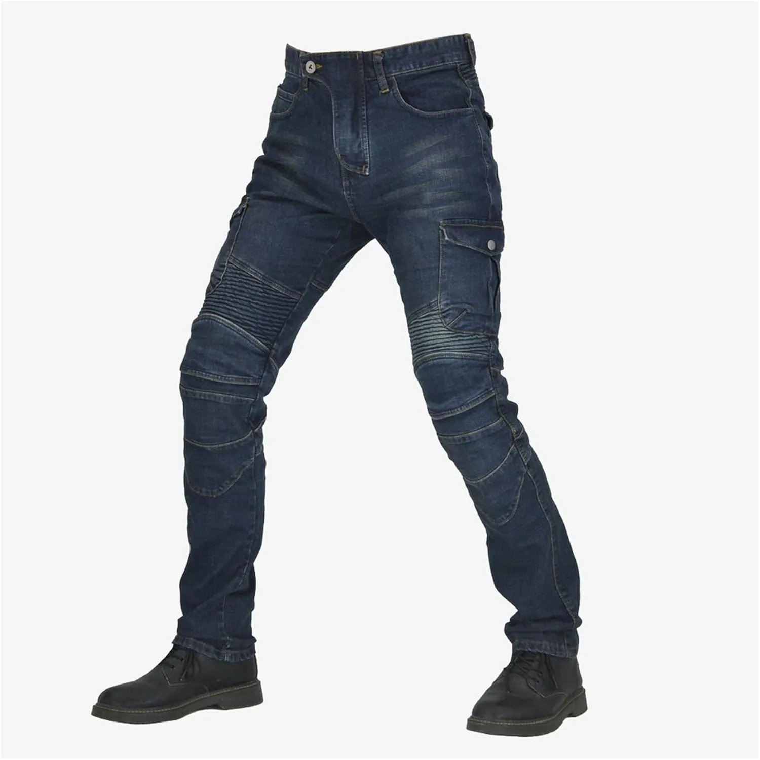 Men's Stretch Multi-Pocket Biker Jeans Slim Fit Vintage Denim Jeans Straight Leg Skinny Casual Cargo Jeans