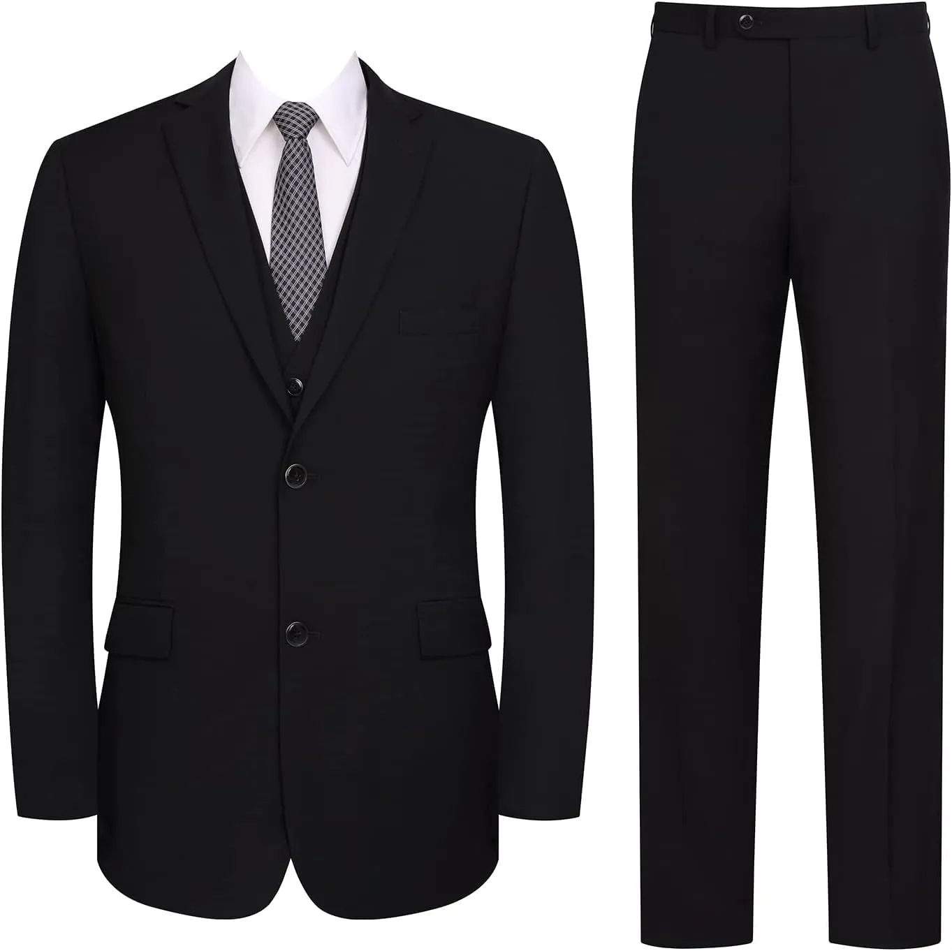 Men's Suits 3 Piece Slim Fit Suit Set Two Buttons Solid Business Suit Jacket Blazer Pants & Vest