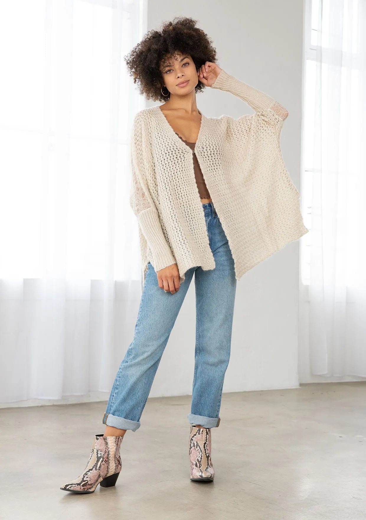 Open Knit Lace Back Sweater