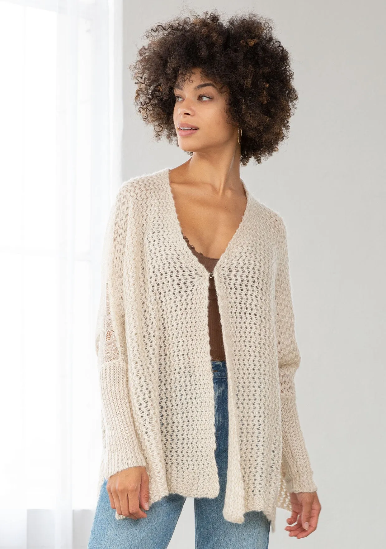 Open Knit Lace Back Sweater