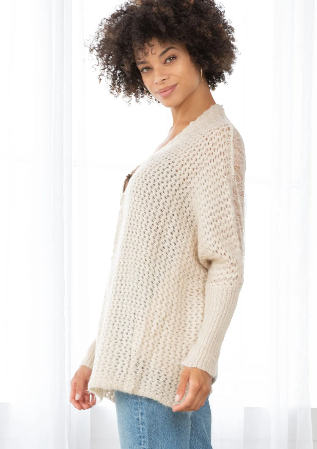 Open Knit Lace Back Sweater