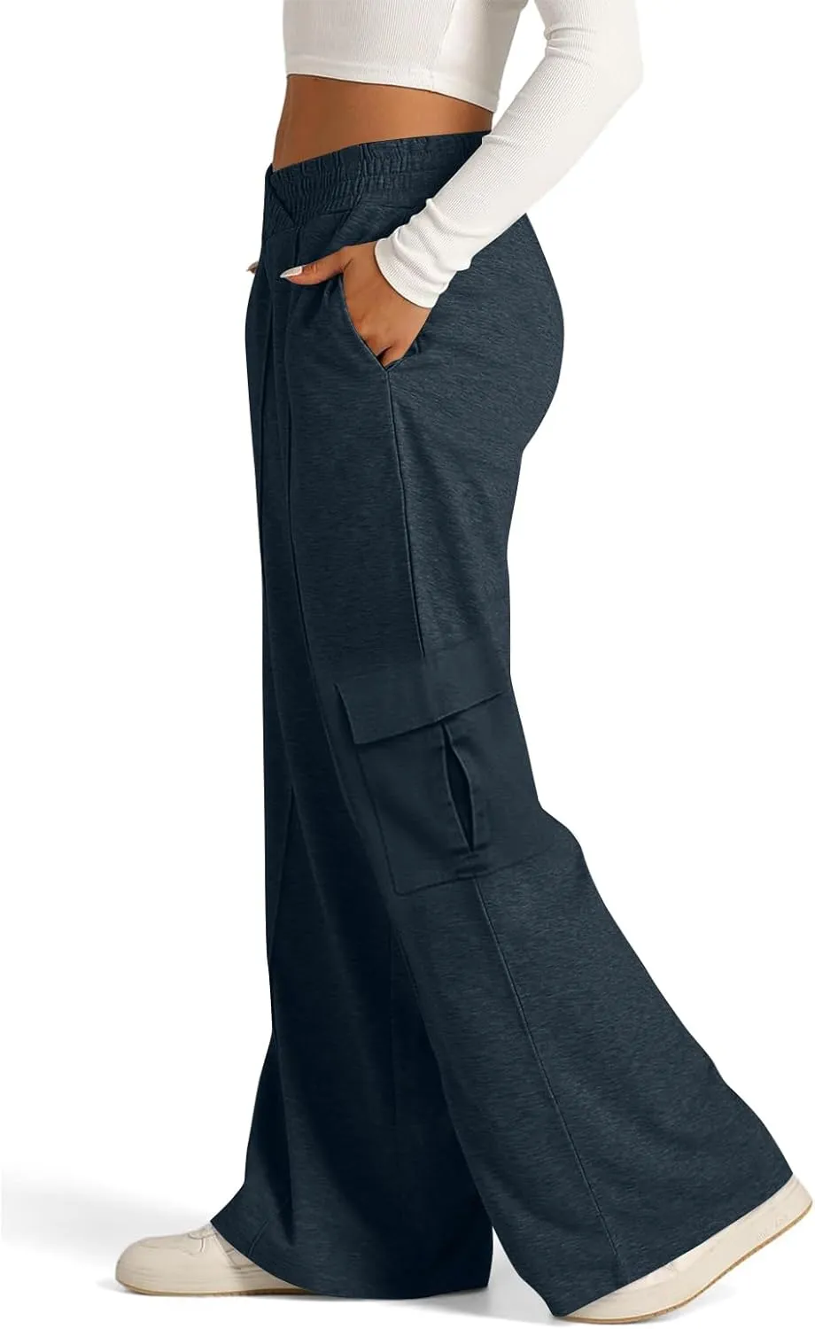 Oversized Cargo Sweatpants for Women Crossover Waisted Wide Leg Lounge Pants with Pockets Casual Comfy Athletic Pants