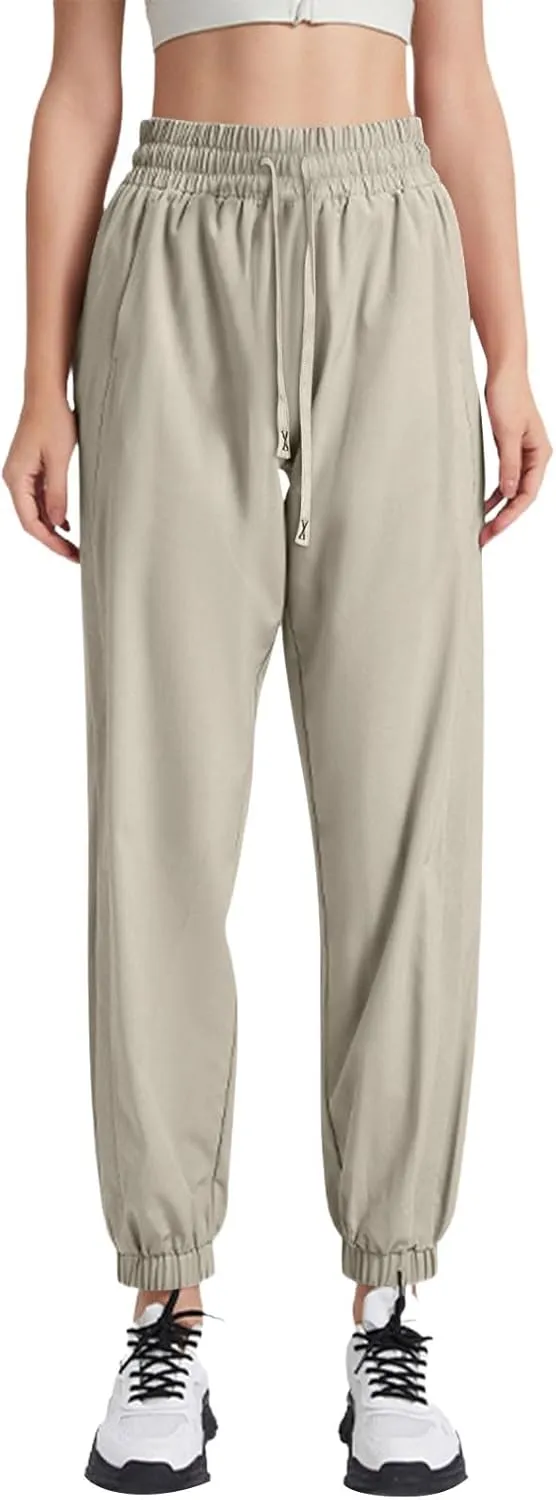 Pants Women Petite Length Stylish Ladies' Casual Solid Color Elastic Waist Drawstring Pants with Pockets