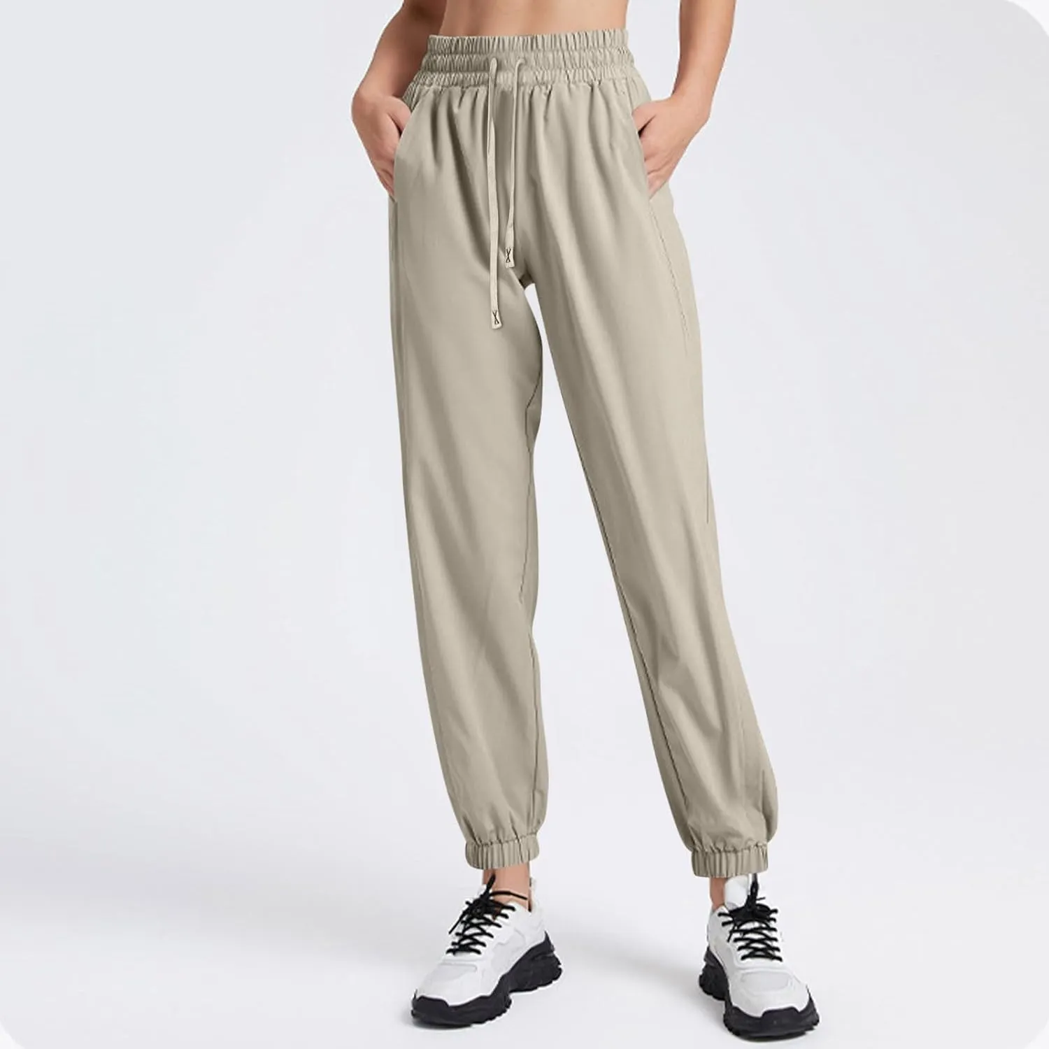 Pants Women Petite Length Stylish Ladies' Casual Solid Color Elastic Waist Drawstring Pants with Pockets