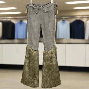Patchwork Furry Casual Pants For Women
