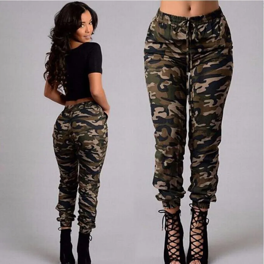 Popular Europe Women Camo Prints Printed Long Plus Size Slim-Fit Pencil Pants