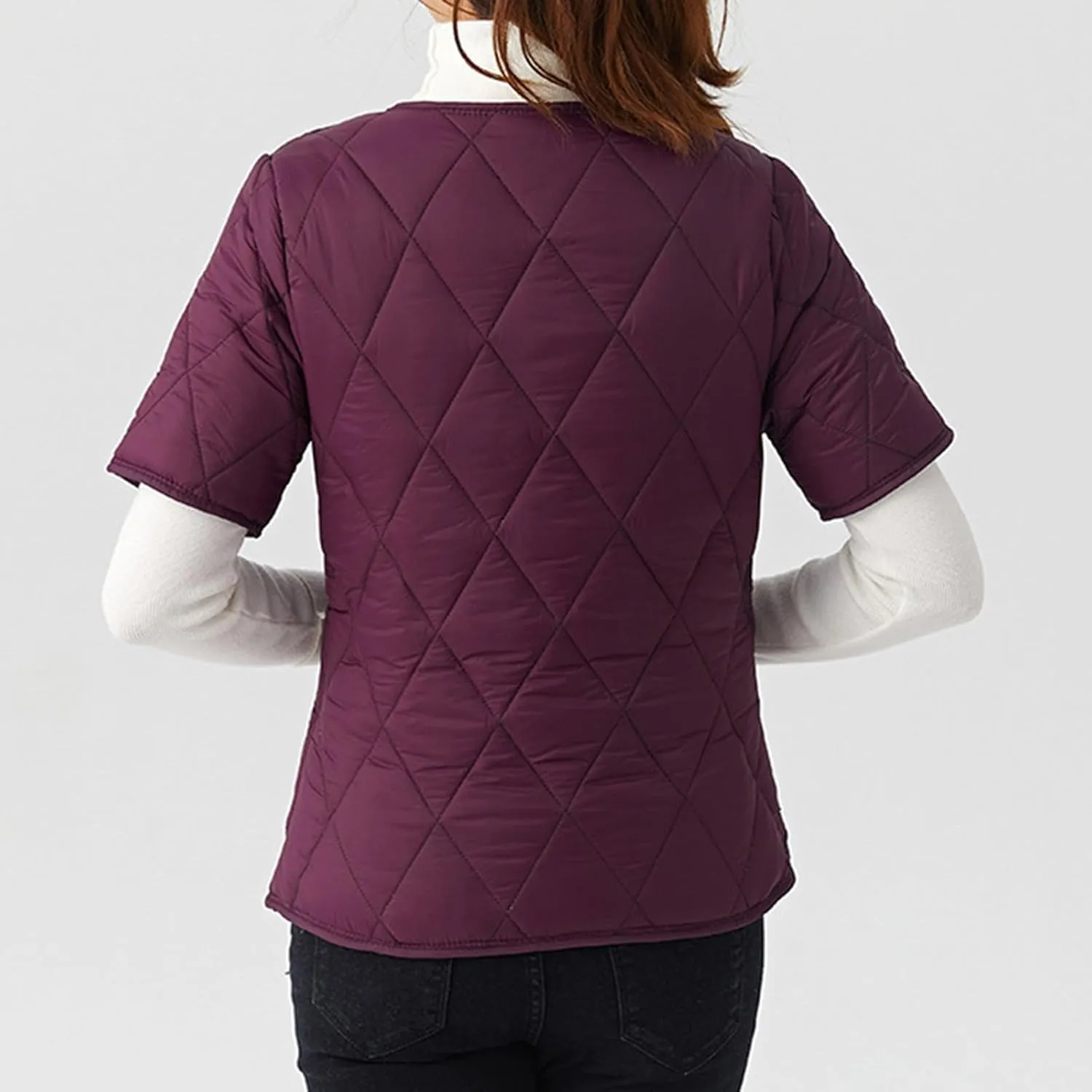 Quilted Jacket for Women 2024 Lightweight Short Sleeve Vest Casual Button Cardigan Coat with Pocket Winter Warm Outwear