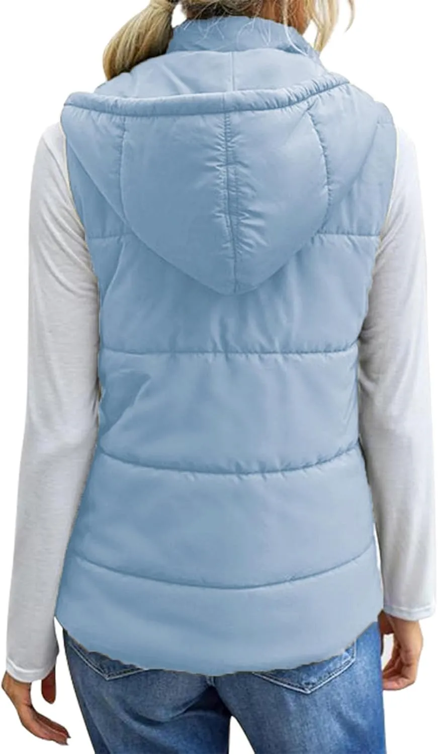SHOPESSA Vest Women Puffer with Hood Shiny Quilted Jacket Padded Gilet Sleeveless Down Vest Thicken Warm Winter Coat