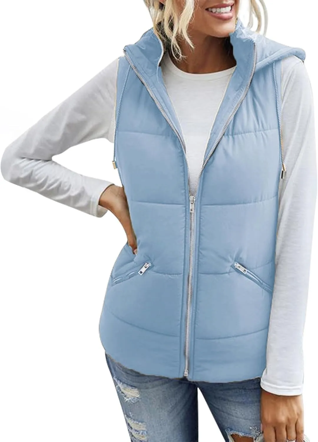 SHOPESSA Vest Women Puffer with Hood Shiny Quilted Jacket Padded Gilet Sleeveless Down Vest Thicken Warm Winter Coat