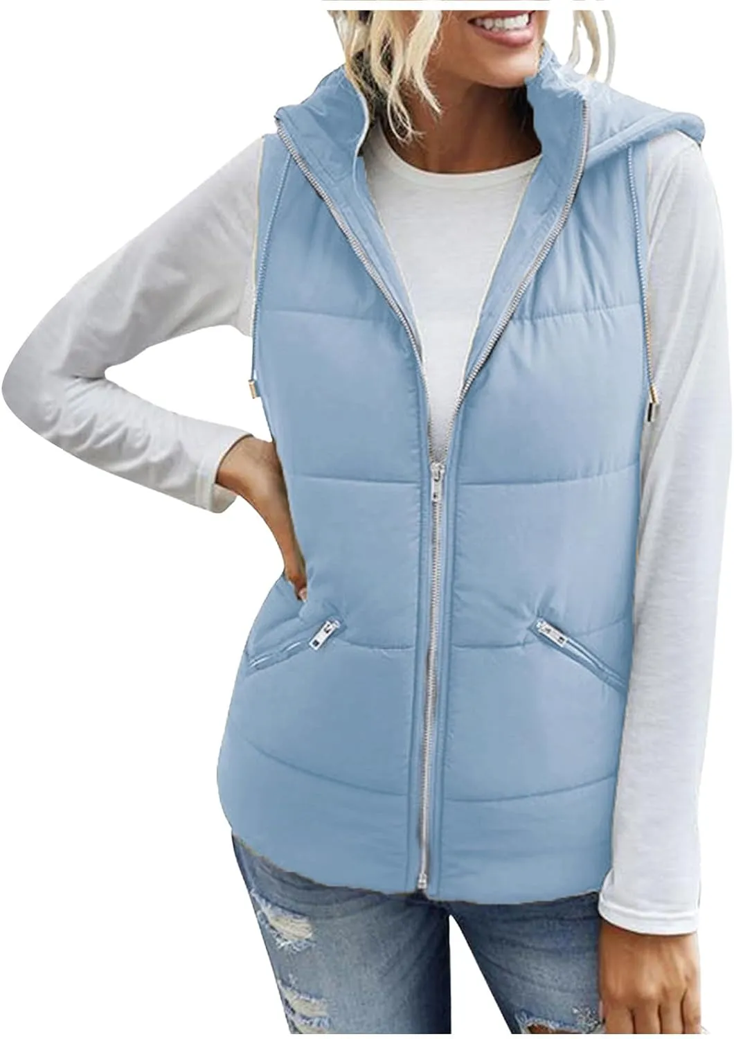 SHOPESSA Vest Women Puffer with Hood Shiny Quilted Jacket Padded Gilet Sleeveless Down Vest Thicken Warm Winter Coat