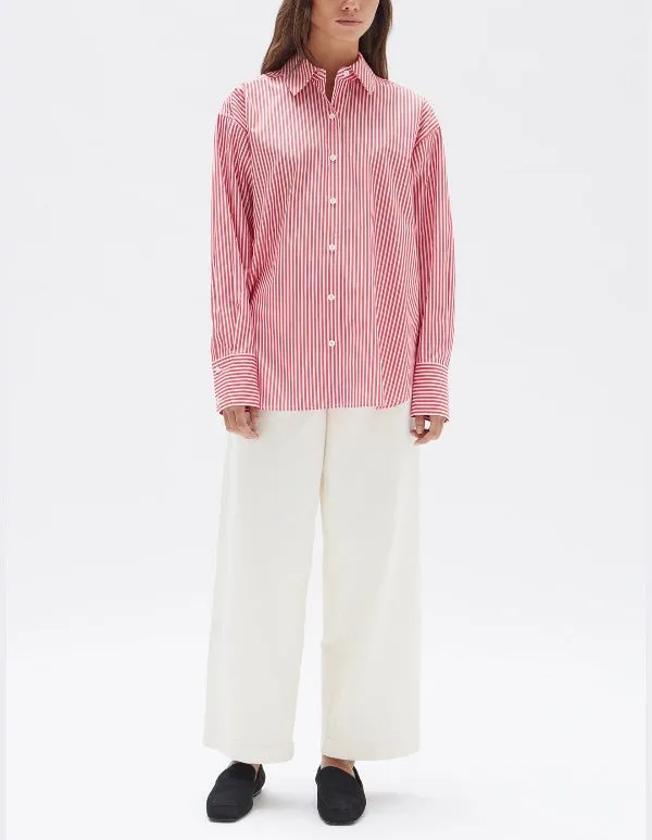 Signature Stripe Poplin Shirt Redwood/White