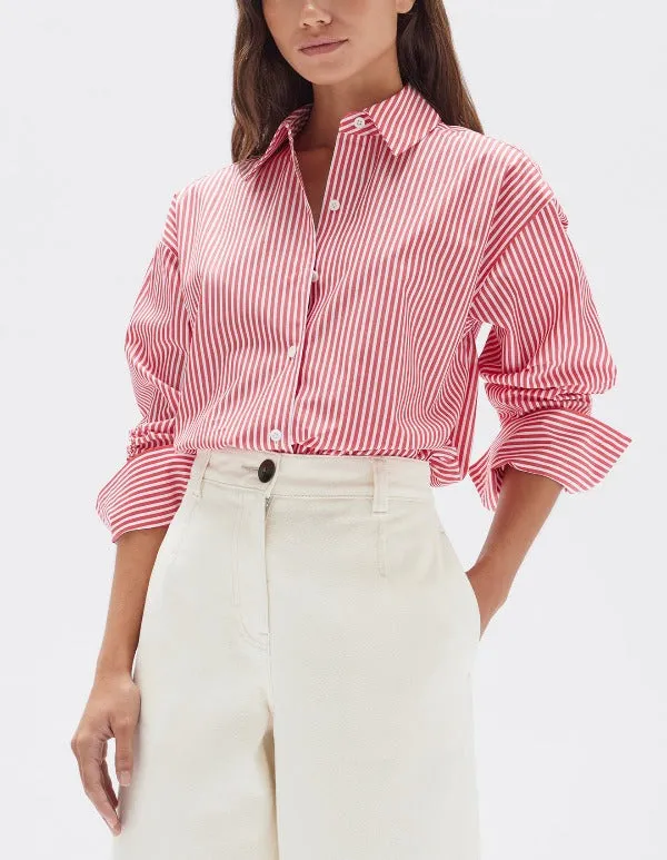 Signature Stripe Poplin Shirt Redwood/White