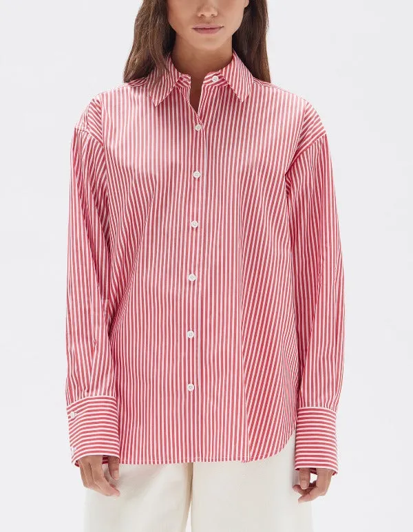 Signature Stripe Poplin Shirt Redwood/White
