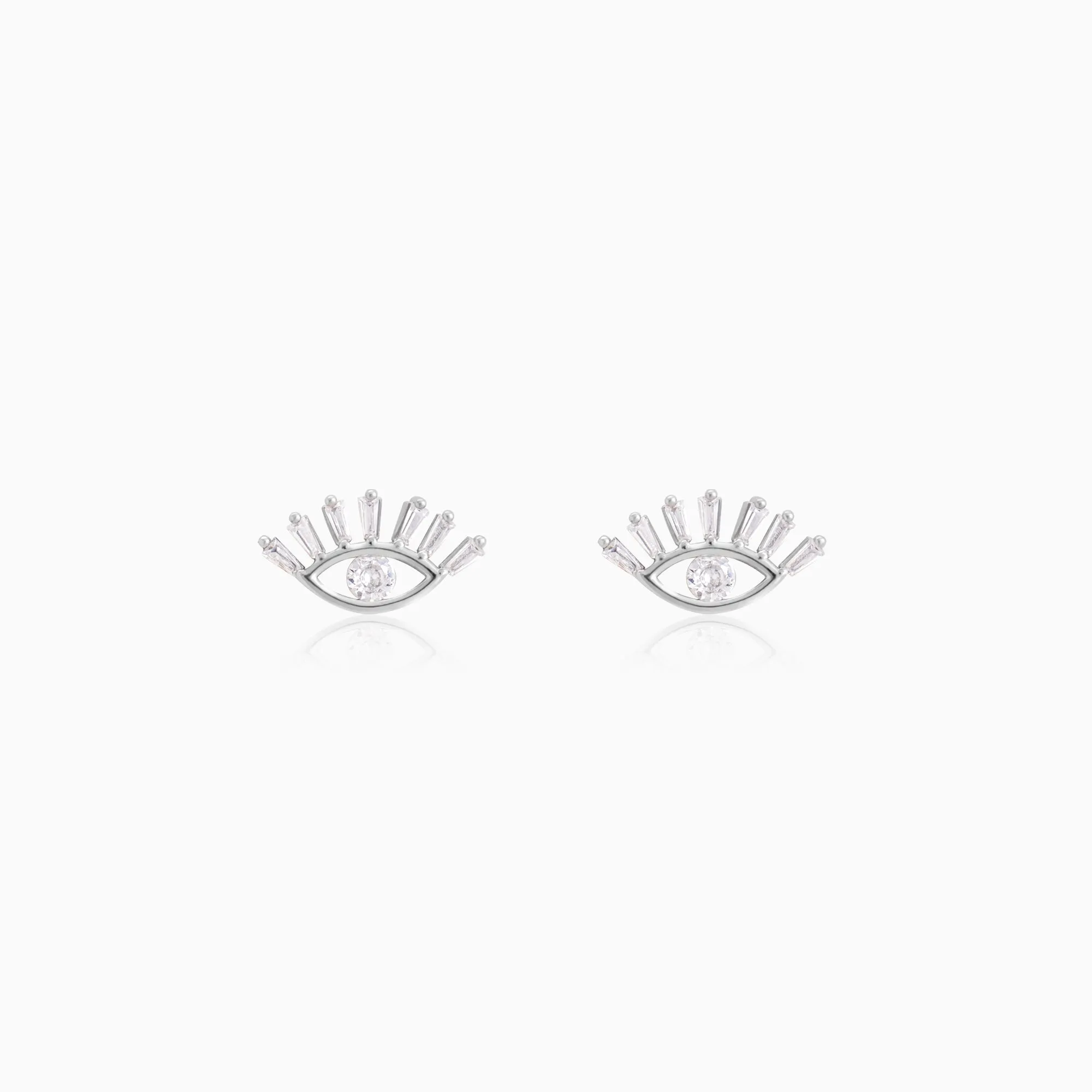 Silver Zircon Evil Eye Claw Earrings