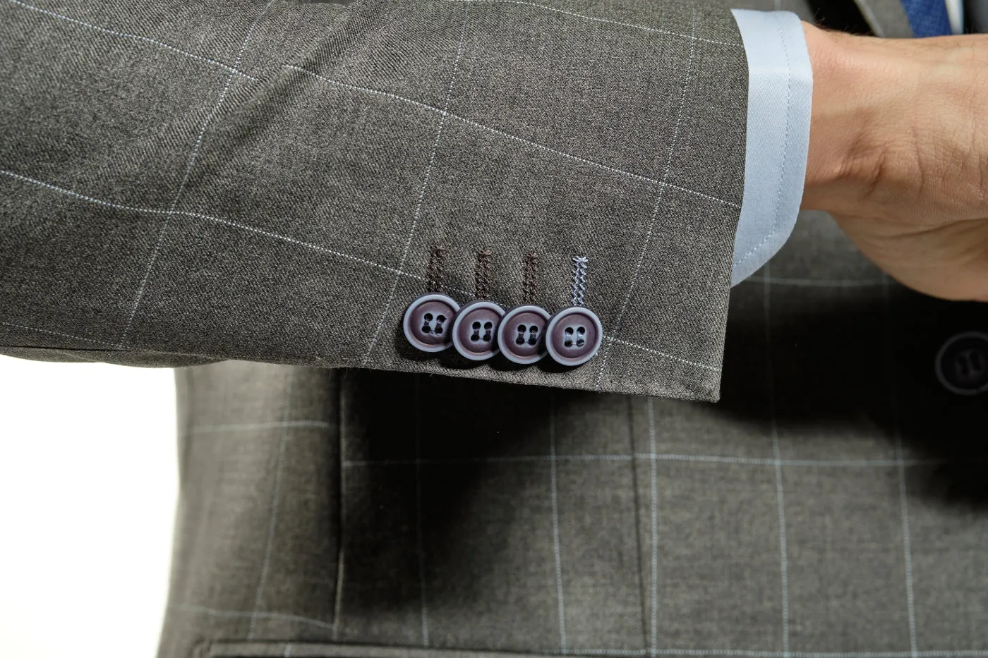 Slim Fit Grey Windowpane With Blue Detail Two Piece Suit GB-VBC-23