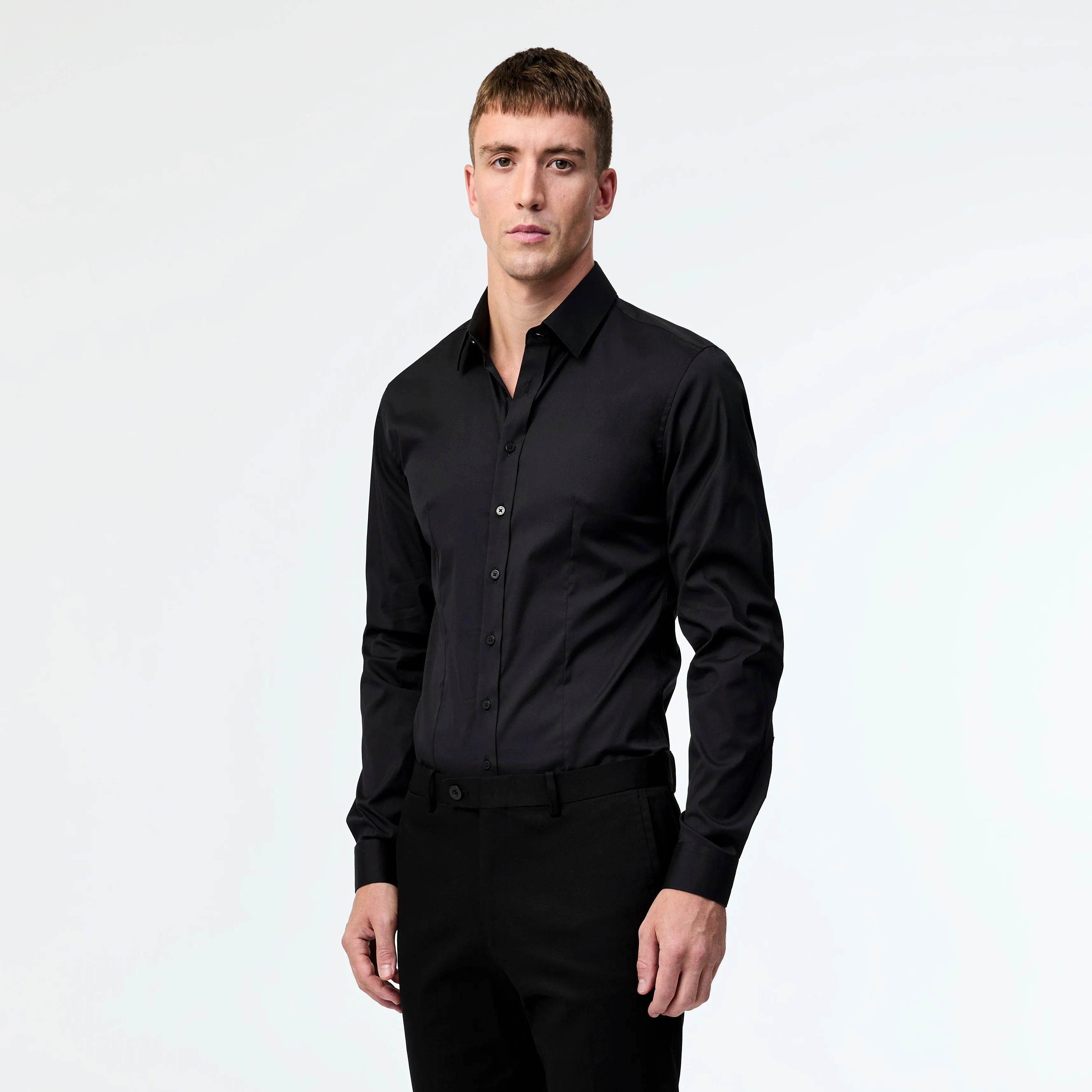 Stretch Cotton Poplin Shirt Black