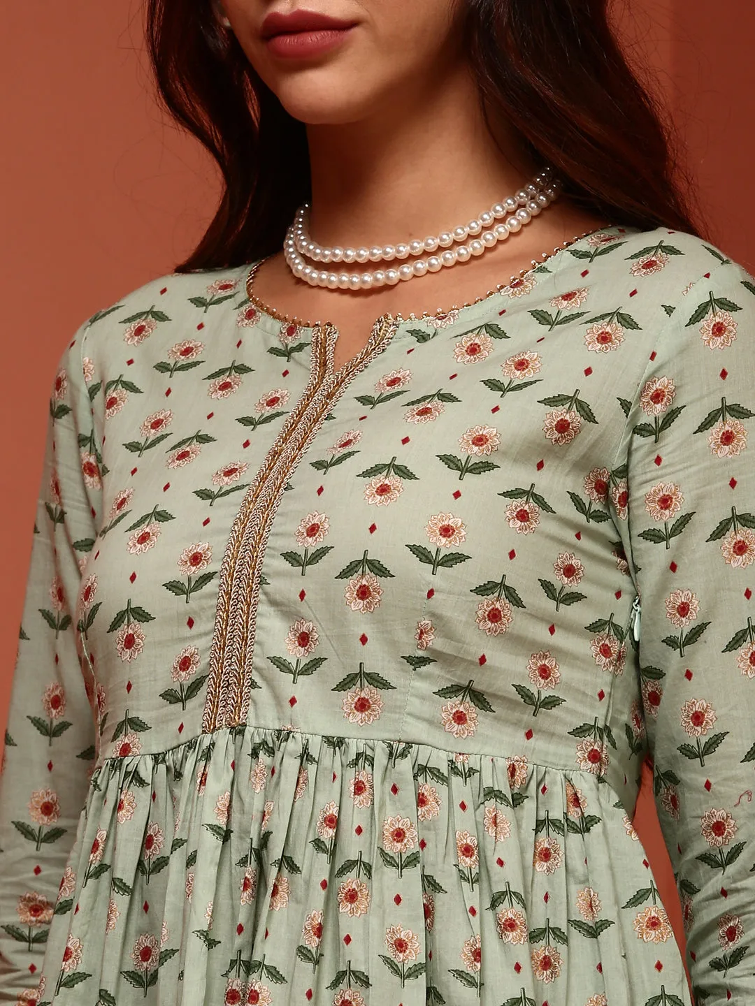 Stylish Mint Cotton Kurta Set