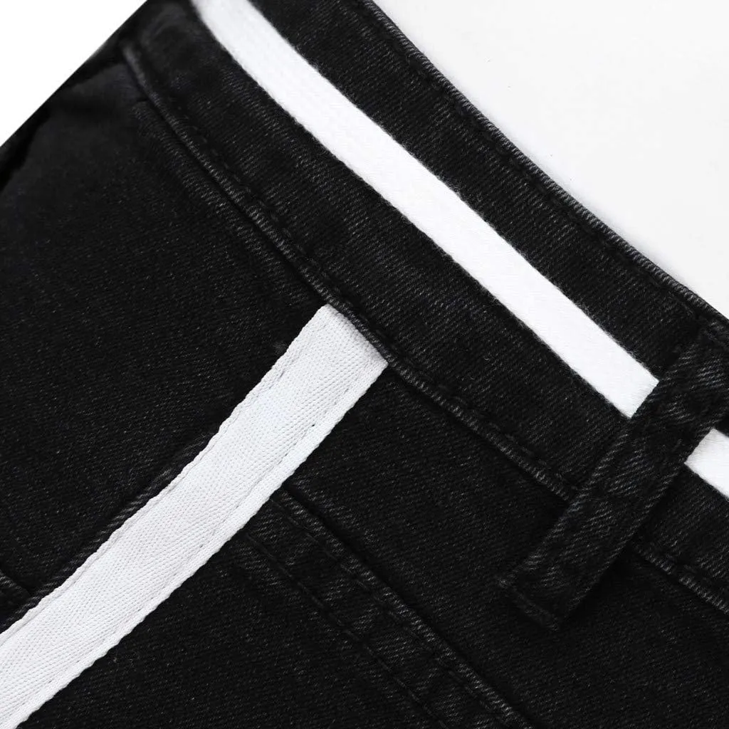 SUWBMHWE Mens Jeans Slim Fit,Mens Ripped Stretch Distressed Destroyed Jeans Skinny Jeans Side Striped Denim Pants