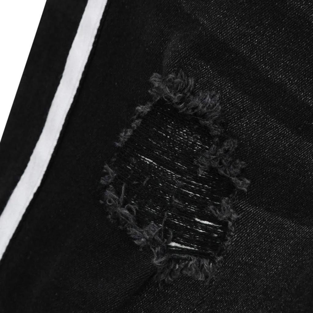 SUWBMHWE Mens Jeans Slim Fit,Mens Ripped Stretch Distressed Destroyed Jeans Skinny Jeans Side Striped Denim Pants