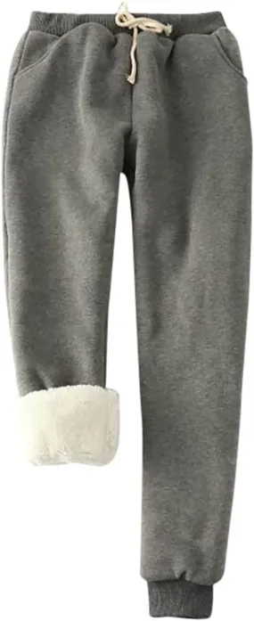 Sweatpants Women Sherpa Lined Winter Warm Fleece Joggers Casual Comfy Thermal Outdoor Athletic Trousers with Pockets