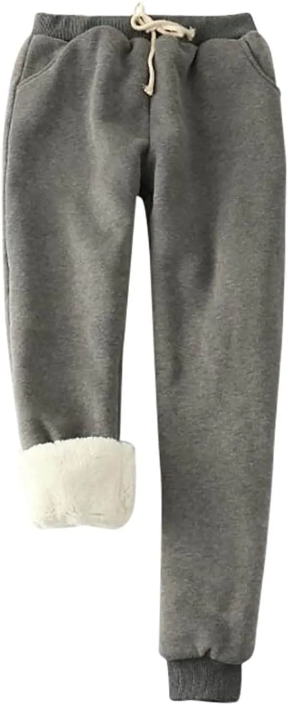 Sweatpants Women Sherpa Lined Winter Warm Fleece Joggers Casual Comfy Thermal Outdoor Athletic Trousers with Pockets